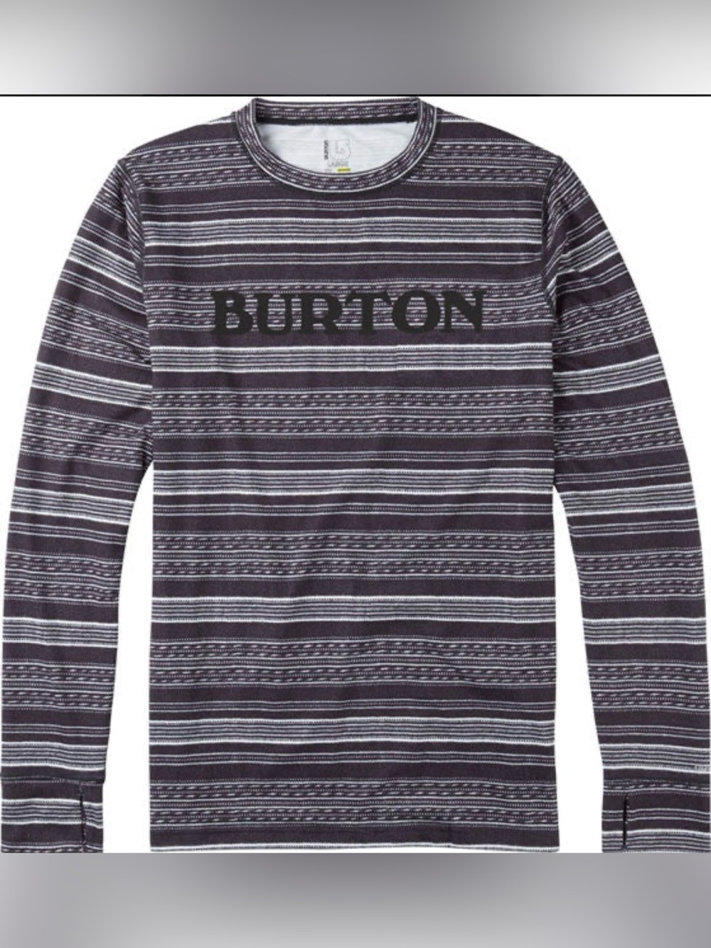 Burton Men’s Striped Thermal Crew Neck Size Medium Grey & White DryRide